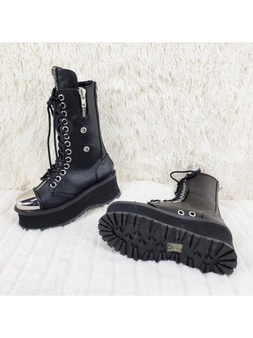 Gravedigger Chrome Toe Cap Platform Goth Punk Boots - Picture 5 of 12